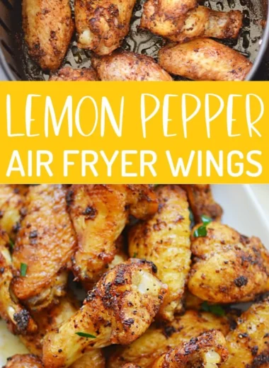 Delicious air fryer lemon pepper wings garnished and ready to serve