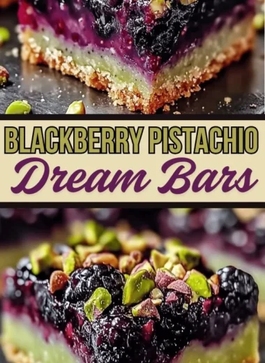 Delicious homemade Blackberry Pistachio Dream Bars with fresh blackberries and pistachios