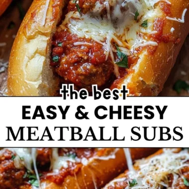 Cheesy meatball subs with melted cheese and savory meatballs on a hoagie roll