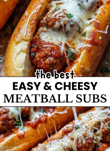 Cheesy meatball subs with melted cheese and savory meatballs on a hoagie roll