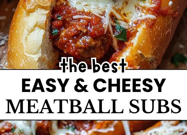 Cheesy meatball subs with melted cheese and savory meatballs on a hoagie roll