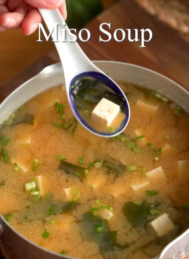 Bowl of easy gluten-free miso soup with vegetables and tofu