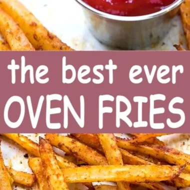 Plate of crispy homemade oven fries seasoned and ready to serve