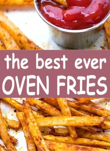 Plate of crispy homemade oven fries seasoned and ready to serve