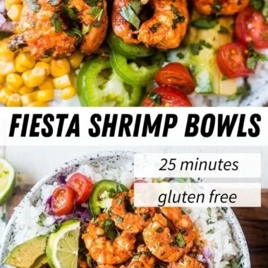 Delicious Fiesta Lime Shrimp Bowl with colorful vegetables and lime garnish