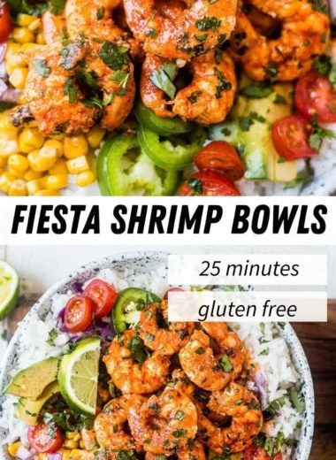 Delicious Fiesta Lime Shrimp Bowl with colorful vegetables and lime garnish