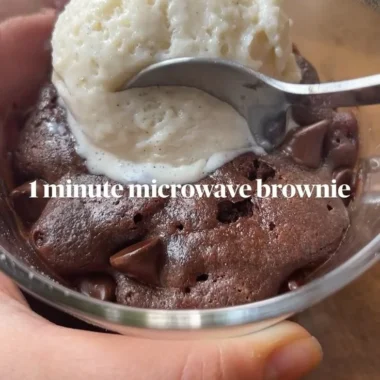 Delicious fudgy brownie mug cake prepared in just one minute