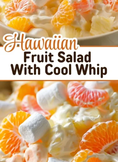 A bowl of Hawaiian Fruit Salad with Cool Whip, featuring vibrant tropical fruits.