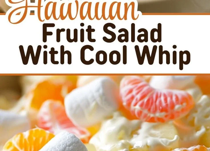 A bowl of Hawaiian Fruit Salad with Cool Whip, featuring vibrant tropical fruits.