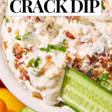 High protein crack dip served in a bowl with fresh vegetables for dipping