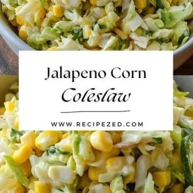 Bowl of vibrant jalapeno corn coleslaw garnished with fresh herbs