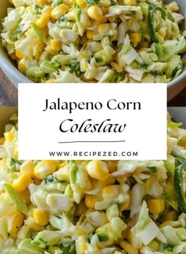 Bowl of vibrant jalapeno corn coleslaw garnished with fresh herbs