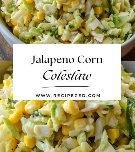 Bowl of vibrant jalapeno corn coleslaw garnished with fresh herbs