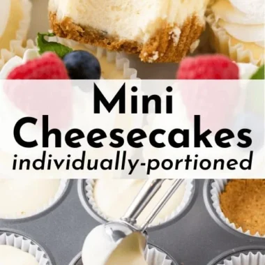 Delicious mini cheesecakes topped with berries on a white plate.