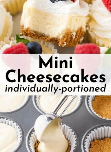 Delicious mini cheesecakes topped with berries on a white plate.