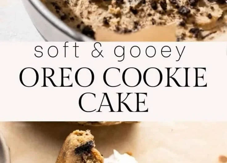 A decadent Oreo Cookie Cake topped with cream and crushed Oreo cookies.