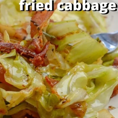 Dish of Southern Fried Cabbage with crispy bacon served in a skillet