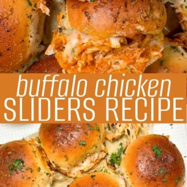 Delicious Spicy Buffalo Chicken Sliders garnished with celery and blue cheese