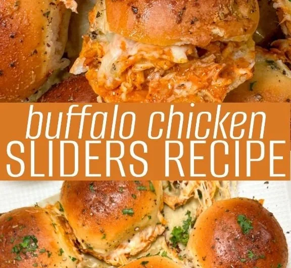 Delicious Spicy Buffalo Chicken Sliders garnished with celery and blue cheese