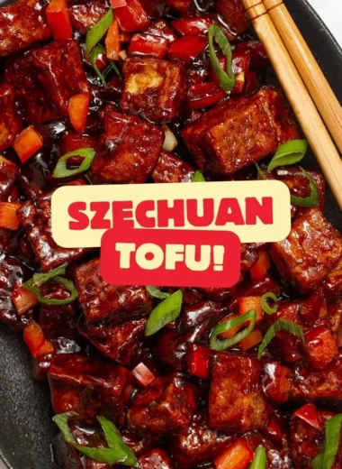 Delicious Szechuan Tofu dish garnished with green onions and spices.