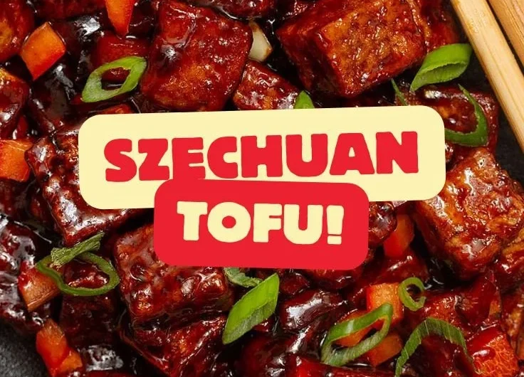 Delicious Szechuan Tofu dish garnished with green onions and spices.
