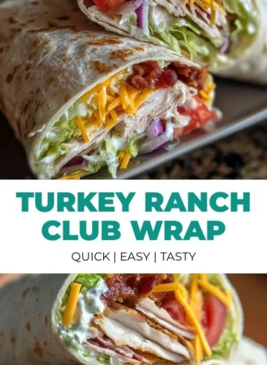 Delicious Turkey Ranch Club Wrap with turkey, fresh vegetables, and ranch dressing.