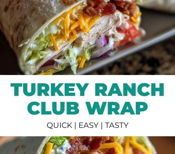 Delicious Turkey Ranch Club Wrap with turkey, fresh vegetables, and ranch dressing.