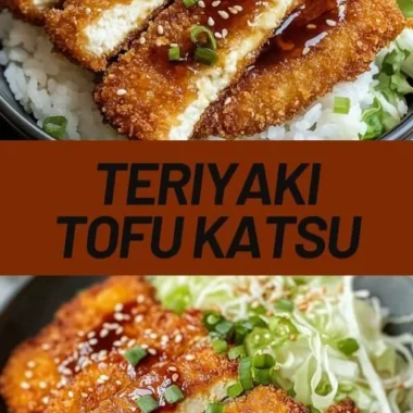 Crispy Vegan Tofu Katsu served with dipping sauce and garnished.