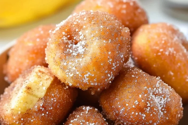 Homemade 2-ingredient banana donut holes on a plate.