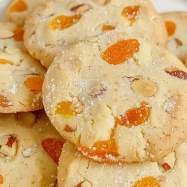 Apricot Almond Shortbread Cookies arranged on a decorative plate.