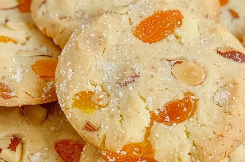 Apricot Almond Shortbread Cookies arranged on a decorative plate.