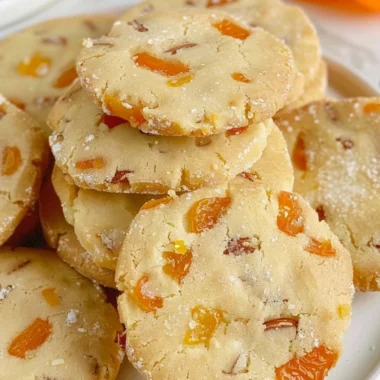 Apricot Almond Shortbread Cookies on a plate, ready to be enjoyed.