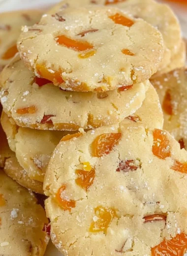 Apricot Almond Shortbread Cookies on a plate, ready to be enjoyed.