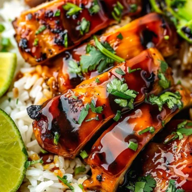 Delicious Hawaiian BBQ chicken served with grilled pineapples and rice.