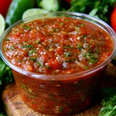 Bowl of fresh homemade salsa with tomatoes, onions, and cilantro