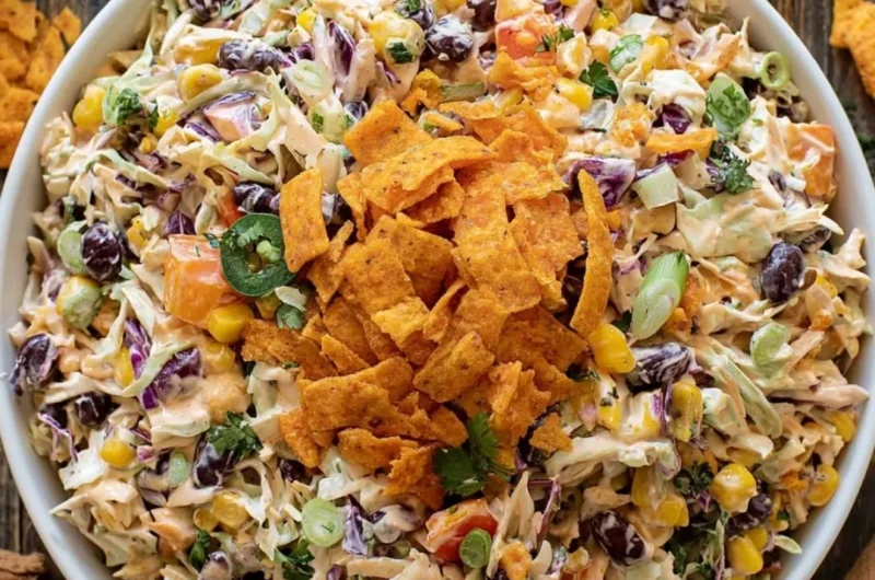Bowl of bold flavor-packed coleslaw garnished with fresh herbs