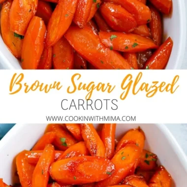 Bowl of brown sugar glazed carrots garnished with parsley