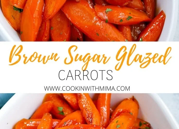 Bowl of brown sugar glazed carrots garnished with parsley