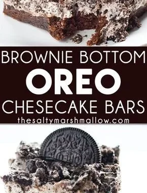 Brownie Bottom Oreo Cheesecake Bars with a rich chocolate layer and Oreo toppings