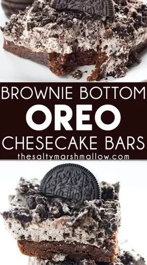 Brownie Bottom Oreo Cheesecake Bars with a rich chocolate layer and Oreo toppings