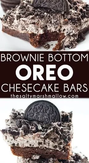 Brownie Bottom Oreo Cheesecake Bars with a rich chocolate layer and Oreo toppings