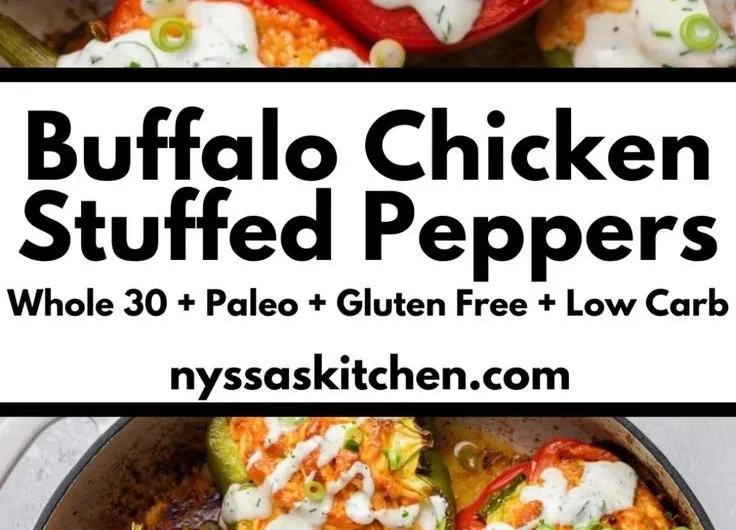 Healthy Buffalo Chicken Stuffed Peppers - Dairy Free & Low Carb Recipe