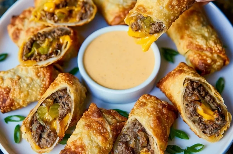 Delicious Cheeseburger Eggrolls with Grillo's Pickles® filling