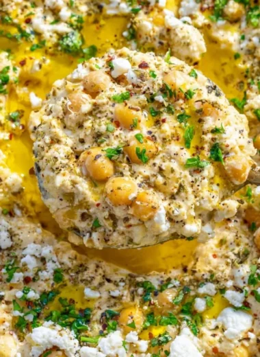 Chickpea lemon skillet dish served in a warm bowl