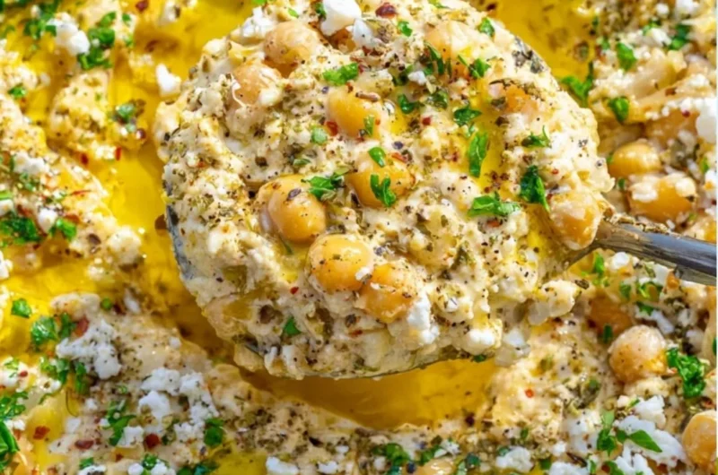 Chickpea lemon skillet dish served in a warm bowl