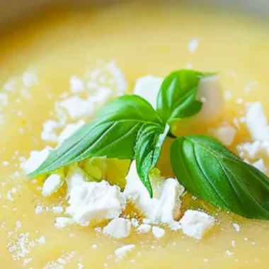 Chilled pineapple soup served in a bowl, garnished with mint leaves.