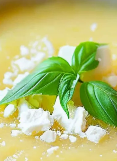 Chilled pineapple soup served in a bowl, garnished with mint leaves.