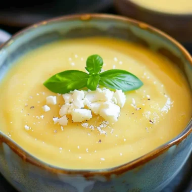 Chilled Pineapple Soup garnished with mint leaves in a bowl