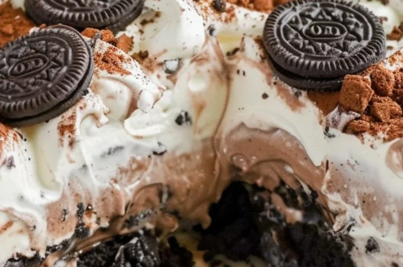Delicious no bake Oreo dessert served in a cozy setting