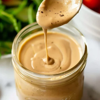 Creamy balsamic dressing served in a glass bowl for salads and dips